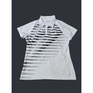 Nike Golf Tennis Dri Fit Polo Shirt Women's Large White Black Stripes Red Swoosh